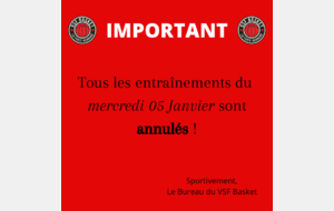 Annulation des entraînements du 05/01