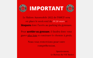 Parking indisponible le week-end du 19/20 mars