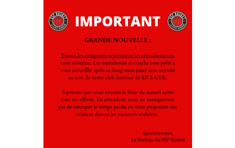 Reprise de tous les entraînements