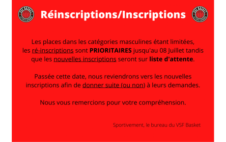 Réinscriptions/Inscriptions saison 2022/2023