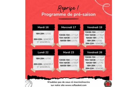 Reprise et programme de pré-saison