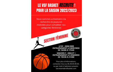 Recrutement U15F, SENIORS F et SENIORS G