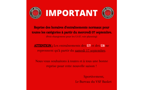 Reprise des entraînements aux horaires normaux