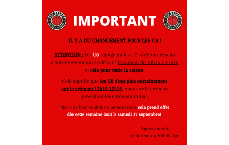 Du changement pour le créneau U8