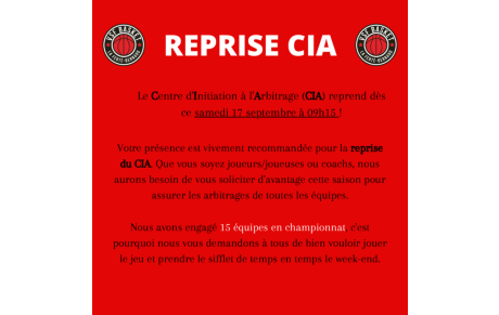 Reprise du CIA ce samedi 17 septembre