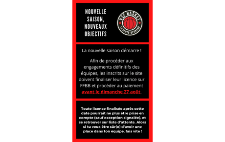 Finalisation des licences avant le 27 août